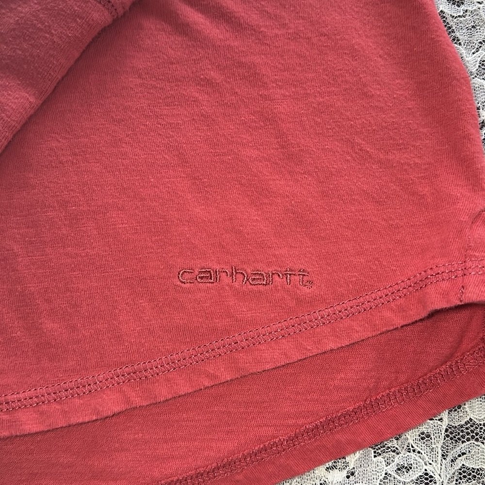 Carhartt beautiful salmon color hooded long sleeved tee 109% cotton sz lg - Picture 4 of 5